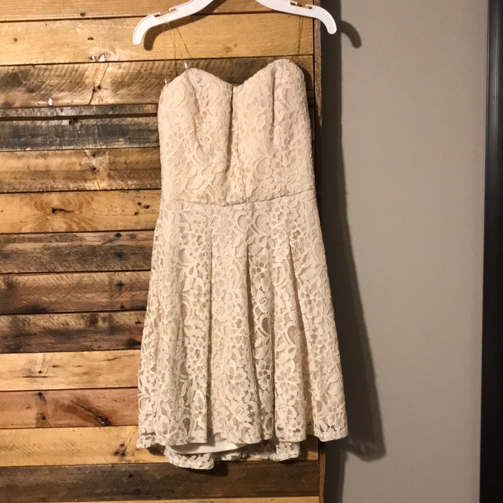 Pale pink strapless lace dress, size small